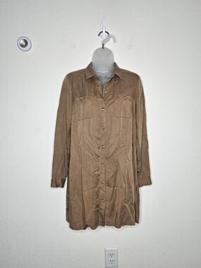 J.Jill Brown Tencel Lyocell Button Front Utility Shirt Dress XS